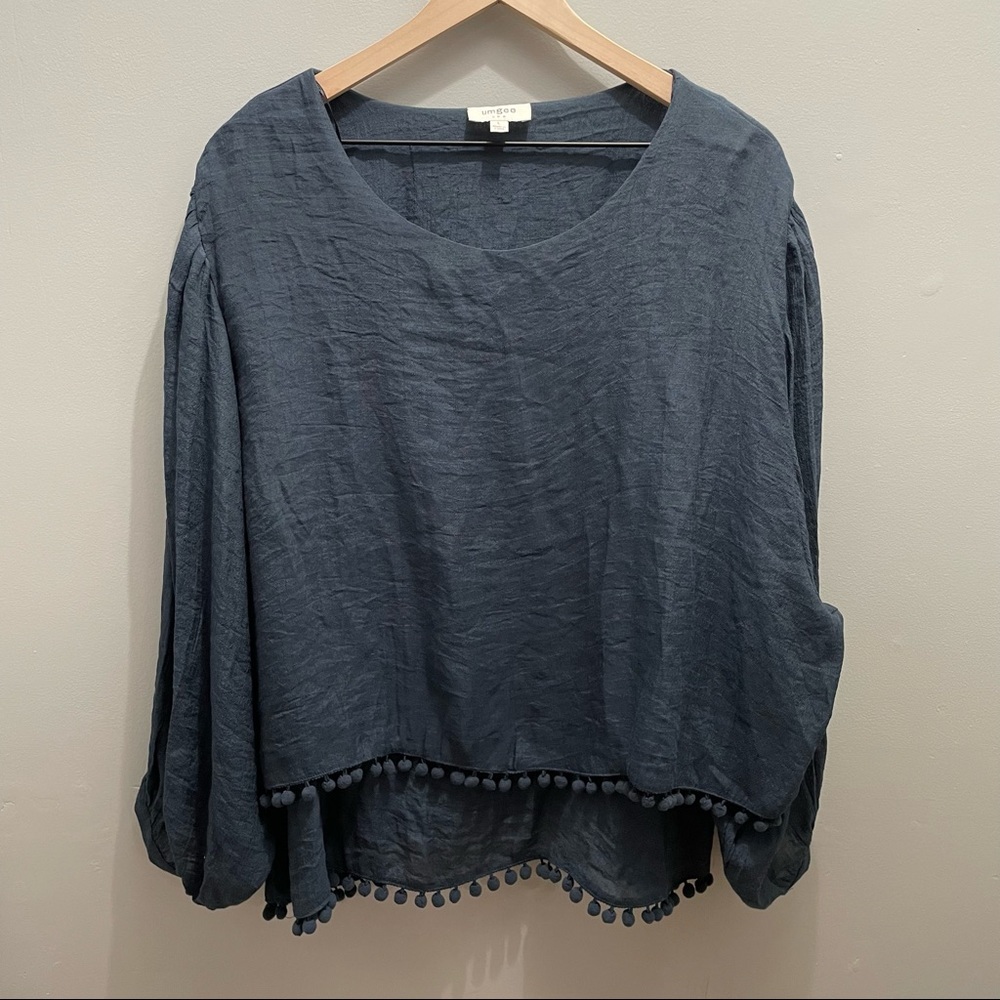 Umgee Navy dark blue oversized long sleeve blouse with tassels size large
